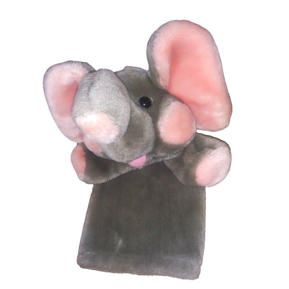 VTG Dakin Elephant Hand Puppet Stuffed Plush Gray Elephant Pink Ears Cheeks 1985 - Picture 1 of 10